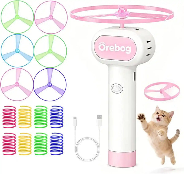 Cat Fetch Toy Launcher,Flying Disc Launcher Toy Rechargeable with 10 Flying Discs,Flying Cat Toy Disc Launcher for Kitten Dog Playing Interactive Hunting Tracking Toys for Outdoor Indoor,White11