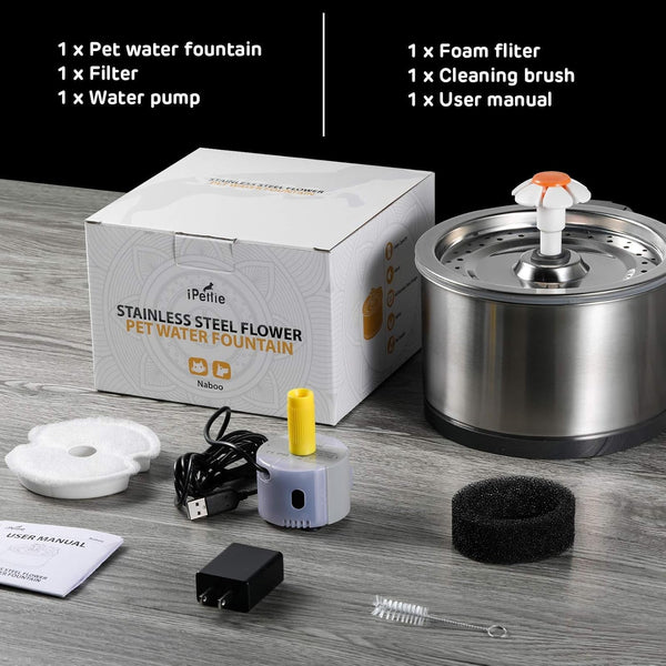 Ipettie Cat Water Fountain Stainless Steel, 84Oz/2.5L, 4-Stage Filtration | Ultra Quiet Metal Cat Water Fountain with LED Light & Filter for Pet, Kitty & Dog2