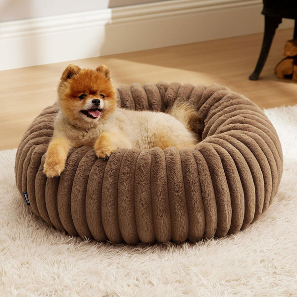 Bedsure Comfyfleece™ Donut Large Dog Bed - Washable Faux Fur with Corduroy Fleece & anti Slip Bottom, round Pet Bed with Removable Cover, Camel Brown, 36X36X8 Inches | 36X36X8In,Calming round Pet Bed,Support Plush , with Removable Corduroy Fleece for Big Dog,Anti Slip Bottom,Camel Brown14