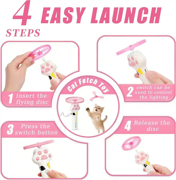 Cat Fetch Toy Launcher,Flying Disc Launcher Toy Rechargeable with 10 Flying Discs,Flying Cat Toy Disc Launcher for Kitten Dog Playing Interactive Hunting Tracking Toys for Outdoor Indoor,White2