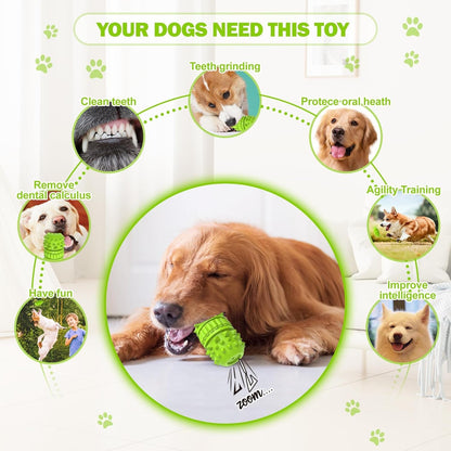 PIFFZEDO Dog Toys for Aggressive Chewers,Interactive Natural Rubber Chew & Squeaky Toy for Large Medium Breed,Dog Toothbrush,Tough & Durable (Green,Large)3