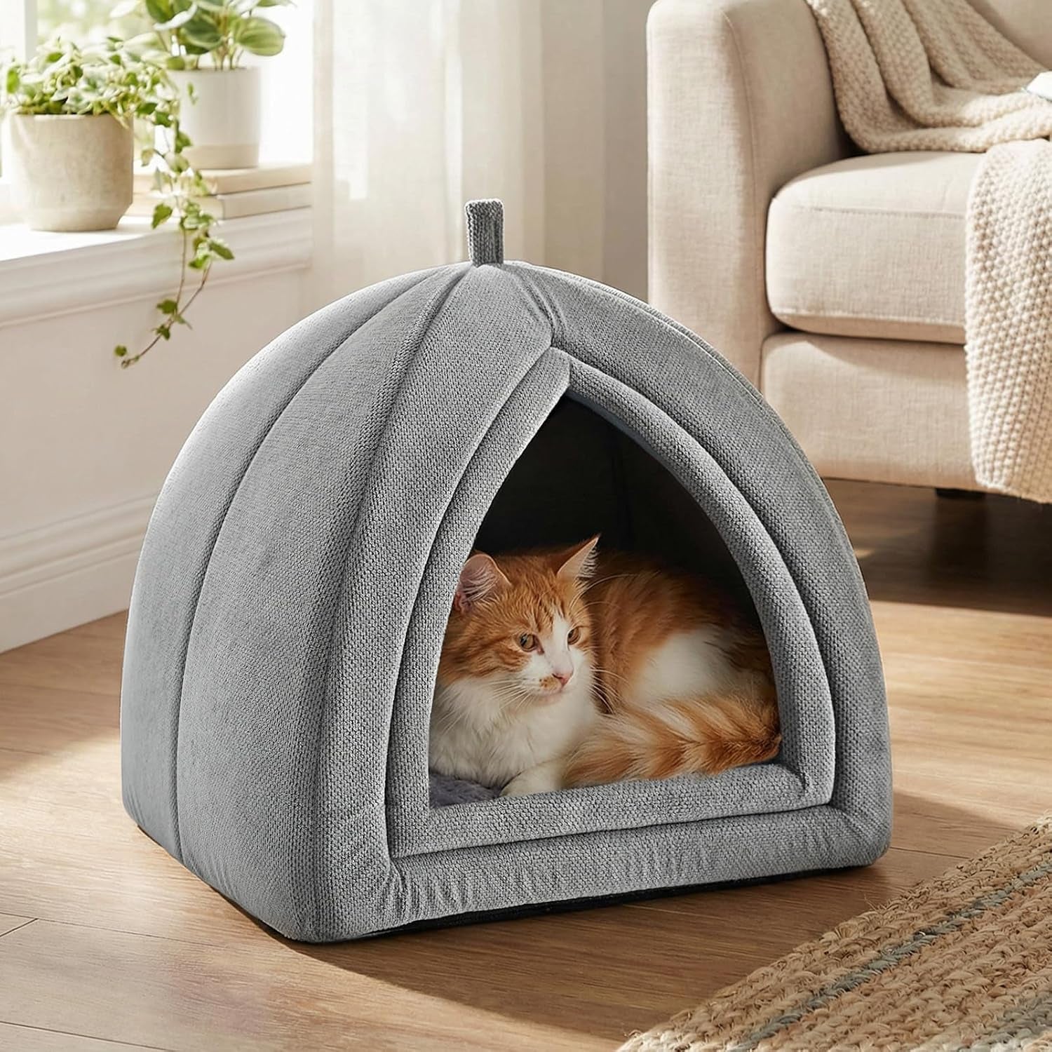 amazon-basics-cat-cave-bed-2-in-1-foldable-house-for-indoor-cats-with-washable-cushion-and-non-slip-base-17-5-x-17-5-inches-large-lightgray