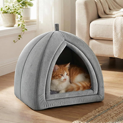 Amazon Basics Cat Cave Bed, 2-In-1 Foldable House for Indoor Cats, with Washable Cushion and Non-Slip Base, 17.5 X 17.5 Inches, Large, Lightgray4