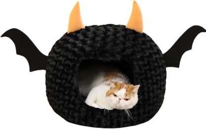 Funny Cat Bed Halloween Large Cat Cave Nest Warm Cute Kitten Bed Mattress Cartoon Ultra Soft Plush Removable Cushion1