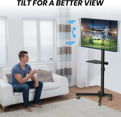 Mobile TV Cart for 23-60 Inch LCD LED OLED Flat Curved Screen Tvs - Height Adjustable Rolling Floor Stand with Shelf and Locking Wheels - up to 88Lbs, Max VESA 400X400Mm, Black6