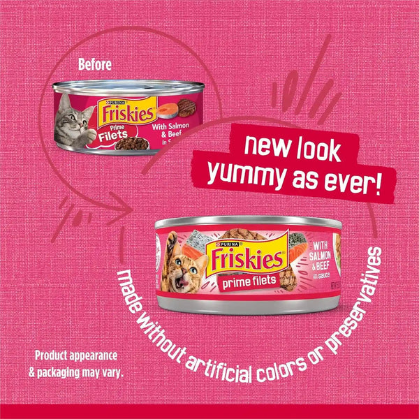 Purina Friskies Prime Filets with Salmon and Beef in Sauce High Protein Wet Cat Food - (Pack of 24) 5.5 Oz. Cans2