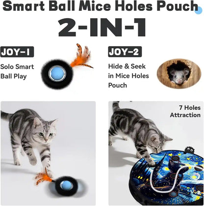 Interactive Cat Toy with Motion Activated Ball & 7-Hole Play Mat, Hide and Seek Exercise Game for Indoor Cats, Automatic Moving Cat Ball in Pouch, Rechargeable Kitten Toys (Starry Night)2