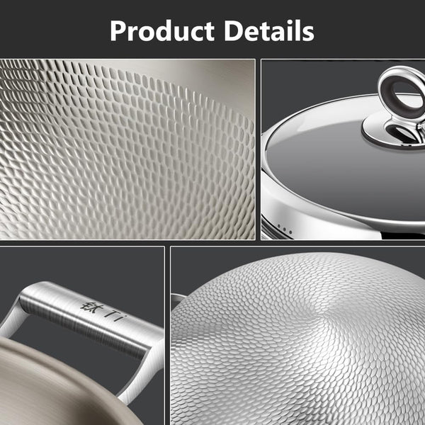 17.72 Inch Hammered Titanium Wok Double Handle with Lid Nonstick(With Lid 1 | Durable Scratch Resistant Uniform Heat Wok Designed for Stir Fry Cooking on All Types of Kitchen Stovetops7
