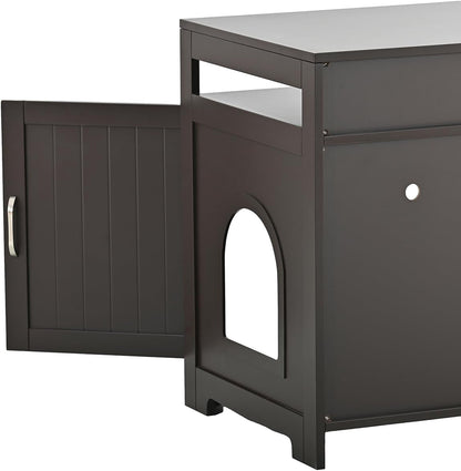 31.5" L Walnut Cat Litter Box Enclosure with Hidden Plug & 2 Doors, Indoor Large Cat Washroom Storage Bench Side Table7