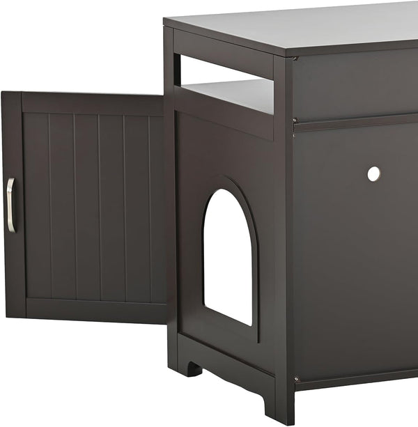 31.5" L Walnut Cat Litter Box Enclosure with Hidden Plug & 2 Doors, Indoor Large Cat Washroom Storage Bench Side Table7