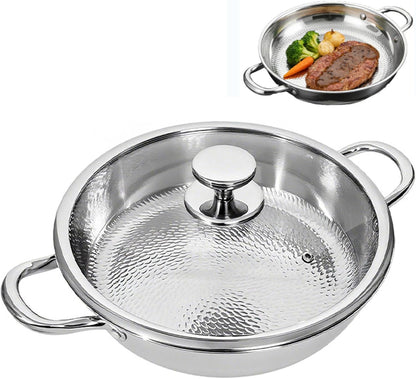 Titanium Hammered Pan, Upgrade Double Handle No Coating Non-Stick Titanium Cookware, Ultra-Durable, Scratch-Resistant, Even Heating Frying Pans, Compatible with All Cooktops,11.02In/Lid1