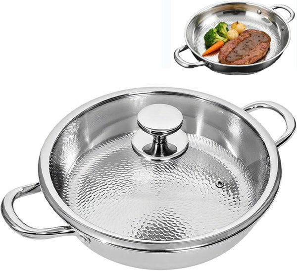 Titanium Hammered Pan, Upgrade Double Handle No Coating Non-Stick Titanium Cookware, Ultra-Durable, Scratch-Resistant, Even Heating Frying Pans, Compatible with All Cooktops,11.02In/Lid1