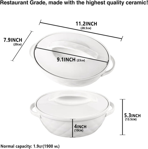 Oval Casserole Dish 1.9 Qt, French Onion Soup Ceramic Bakeware with Lids, Ceramic Cocotte, Baking Dish with Lids and Handles, Microwave, Dishwasher, Oven Safe2