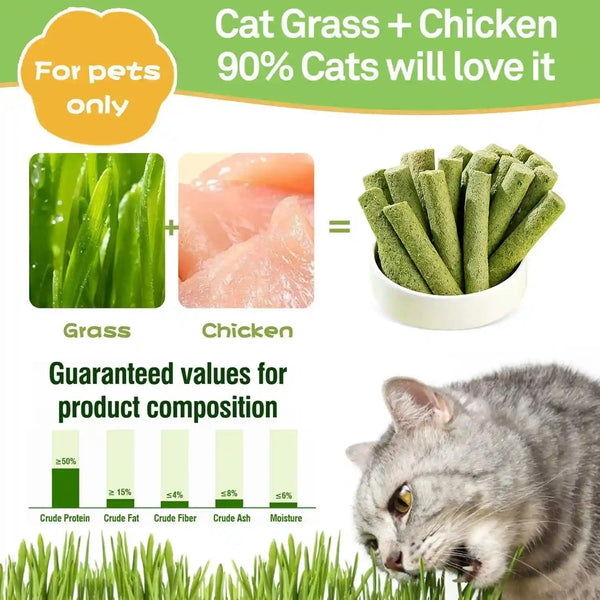 30G Cat Grass Sticks, Freeze Dried Cats Grass Teething Stick, Edible Cat Chew Toy for Teeth Cleaning Dental Health and Hairball Removal3