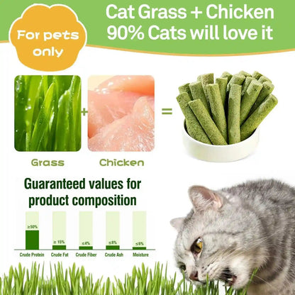 30G Cat Grass Sticks, Freeze Dried Cats Grass Teething Stick, Edible Cat Chew Toy for Teeth Cleaning Dental Health and Hairball Removal3
