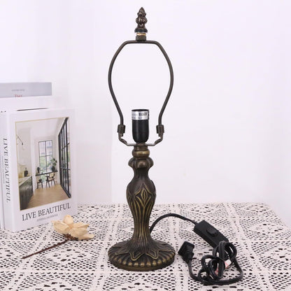 Table Lamp Base Replacement Only (M (W 4 H 15 Inch)) | Fit for 6, 8, 10 Inch Tiffany Style Stained Glass Lampshade, Dark Bronze Finish,Resin, Push Switch on Cord3