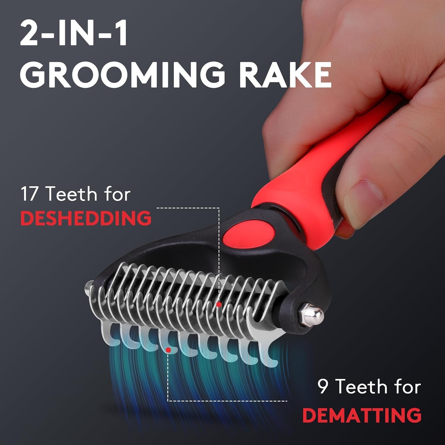 tpotato-deshedding-dog-brush-for-long-haired-dogs-cats-undercoat-shedding-rake-for-dematting-detangling-tangles-matted-fur-and-knots-metal-pet-comb-professional-pet-grooming-supplies-tool-kit-red