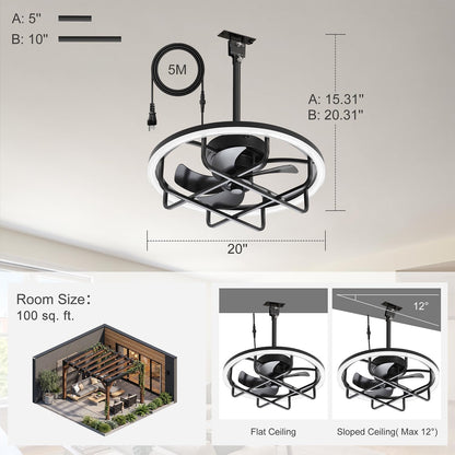 20 Inch Outdoor Plug in Ceiling Fan with Light, Waterproof Ceiling Fan, Dimmable 3CCT LED & RGB Lighting, Small Ceiling Fan for Patio Gazebo Porch Balcony Bedroom Kids Room9