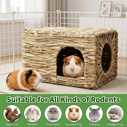 WUWEOT 2 Pack Large Grass Bunny House, Foldable Rabbit Hut, Play Hideaway Bed Hay Mat Chew Toy for Rabbit, Guinea Pigs, Gerbils, Hamster and Small Animals, 11"X8"X8"6