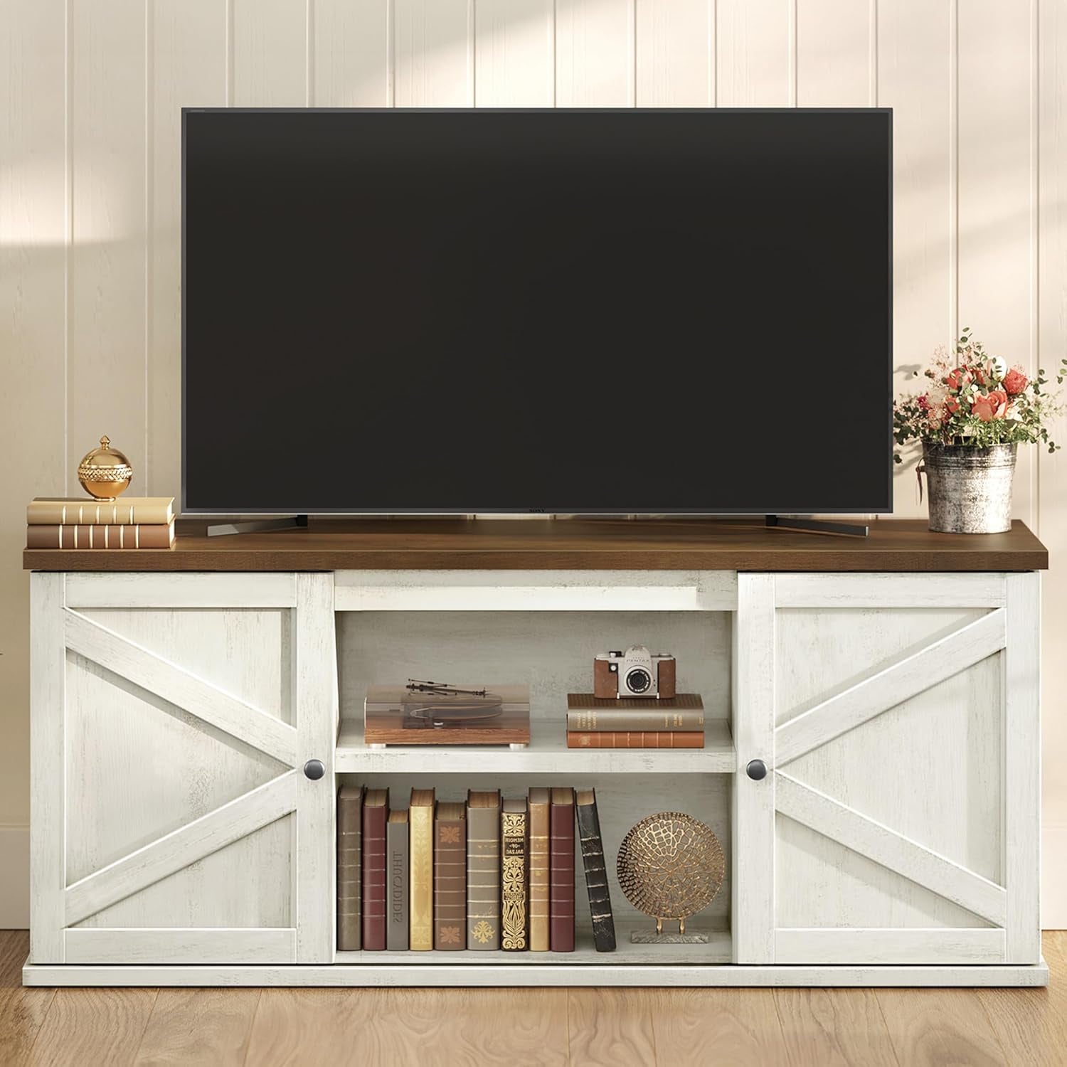 vasagle-farmhouse-tv-stand-for-tvs-up-to-65-inches-entertainment-center-with-storage-cabinets-and-sliding-barn-doors-media-console-table-for-living-room-rustic-white-and-honey-brown-ultv535w01