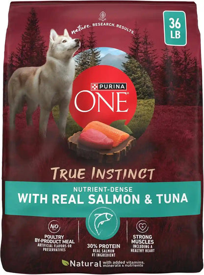 Purina ONE True Instinct with Real Salmon and Tuna Natural with Added Vitamins, Minerals and Nutrients High Protein Dog Food Dry Formula - 36 Lb. Bag1