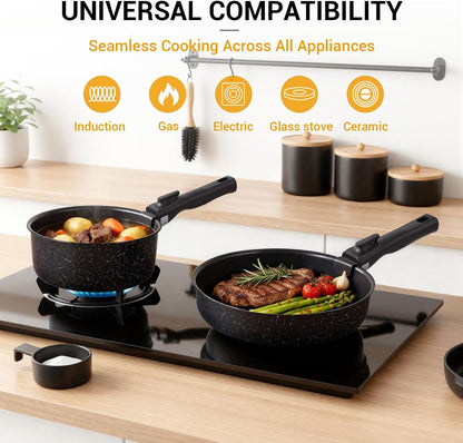 21 Pcs Pots and Pans Set Non Stick with Detachable Handle & Grill Pan, Induction Ceramic Cookware Set, Non Toxic Kitchen Pots and Pans Set for Rvs,Camping, Oven/Dishwasher Safe, Black6