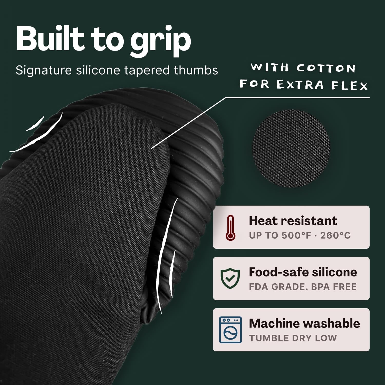 magnetic-oven-mitts-pot-holder-3-pc-set-high-heat-silicone-black-heat-resistant-to-500f-2-mini-mitts-1-hot-pad-magnetic-storage-non-slip-grip-100-machine-washable-premium-cotton
