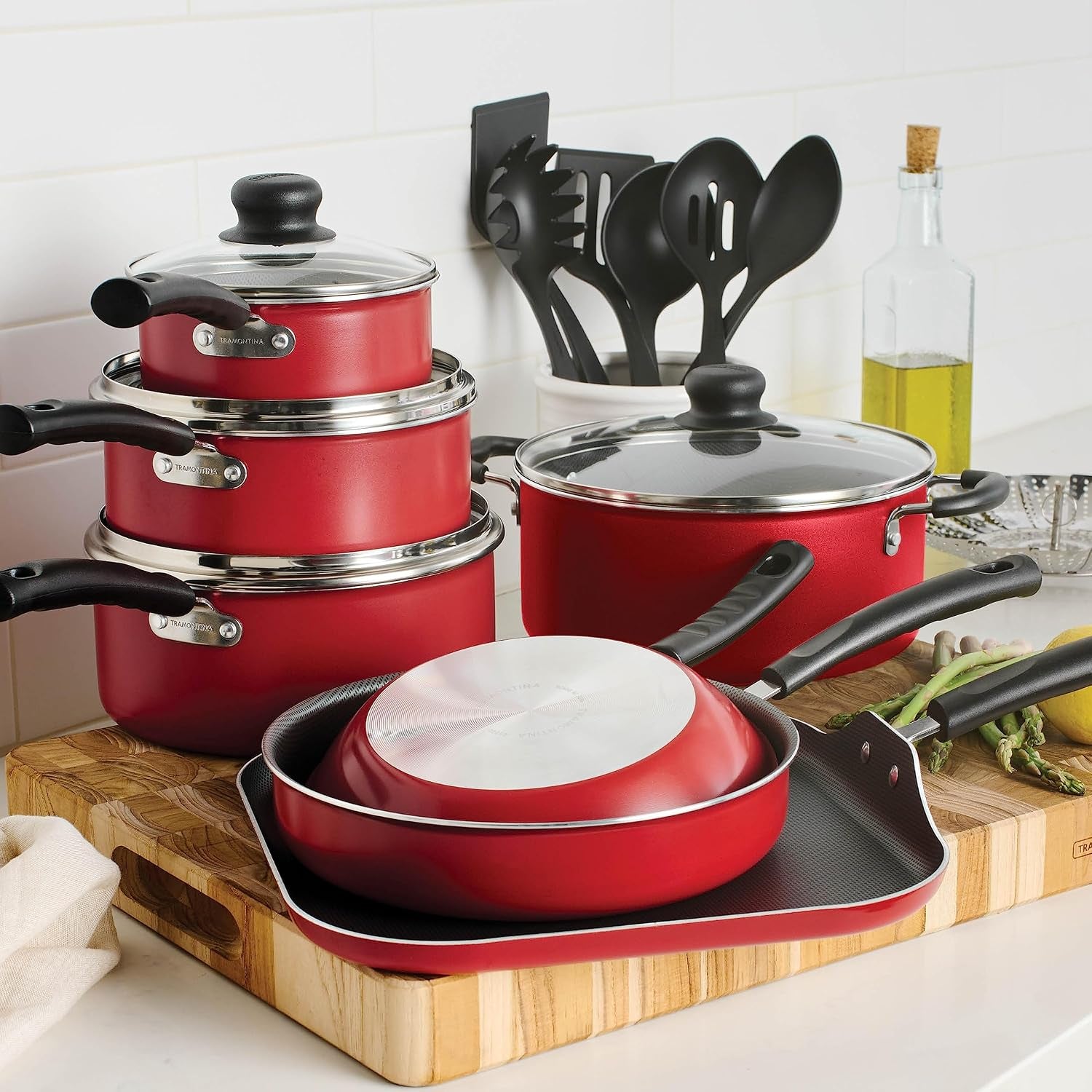 18-piece-nonstick-cookware-set-red-aluminum-construction-dishwasher-safe-compatible-with-gas-electric-ceramic-cooktops-includes-saute-pans-griddle-dutch-oven-cooking-utensils