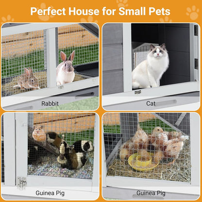Garvee 58'' Bunny Hutch Indoor Bunny Cage, with 3 Removable Trays | Wooden Waterproof Roof Rabbit Hutch Indoor/Outdoor, 2-Tier Bunny House/Chicken Coop, Gray and Black5