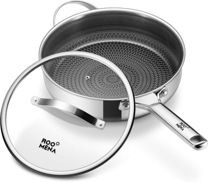 Frying Pans Nonstick with Lid, Hybrid Ceramic Nonstick Tri-Ply Saute Pan with Lid,Pfas/Pfoa/Ptfe Free, Metal Utensil Safe, Dishwasher & Oven Safe, Induction Compatible1