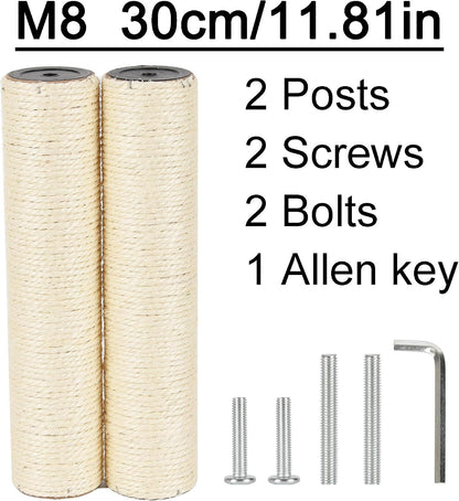 6.8Cm 2.7In Diameter Cat Tree Scratching Post Replacement Sisal (2Posts*30Cm/11.81In, M8)2
