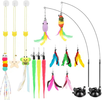 Atosun Interactive Cat Toys, 15PCS Cat Wand and Feather Toys for Indoor Cats, Reusable Suction Cup Toys for Kittens Play Exercise1