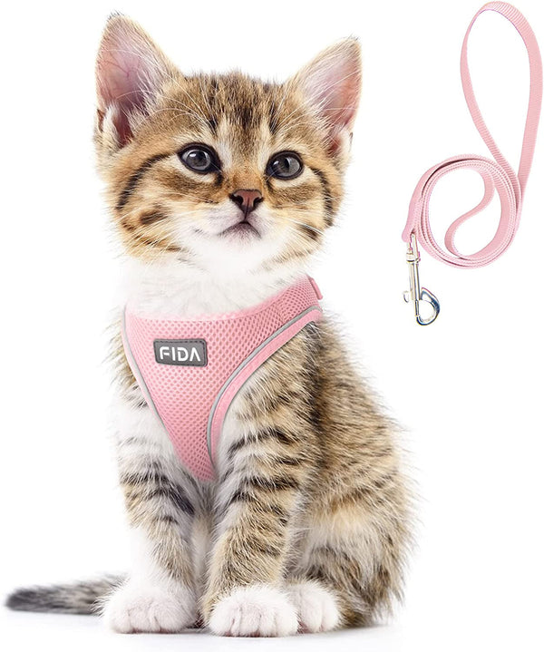 Fida Cat Harness and Leash Set for Walking Kitten and Puppy, Escape Proof Kitten Harness with Breathable Lightweight Soft Mesh, Adjustable Reflective Step-In Design. (XXXS, Pink)9