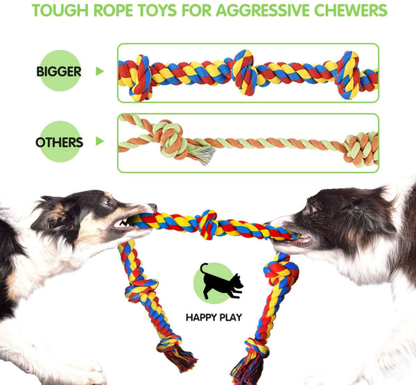 SHARLOVY Large Tough Chew Toys for Aggressive Chewers Large Breed,Heavy Duty Dental Rope Toys Kit for Medium Dogs,5 Knots Indestructible Cotton Puppy Teething Chew Tug Toy Set of 93