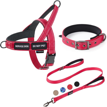 Annchwool No Pull Dog Harness,Heavy Duty Reflective Collar & Leash Set-Leash with Double Handle & Car Seatbelt Clip-Easy Control for Walking Training Medium Large Size Dogs(Brown,L)8