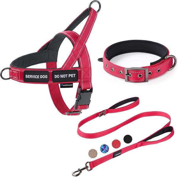 Annchwool No Pull Dog Harness,Heavy Duty Reflective Collar & Leash Set-Leash with Double Handle & Car Seatbelt Clip-Easy Control for Walking Training Medium Large Size Dogs(Brown,L)8