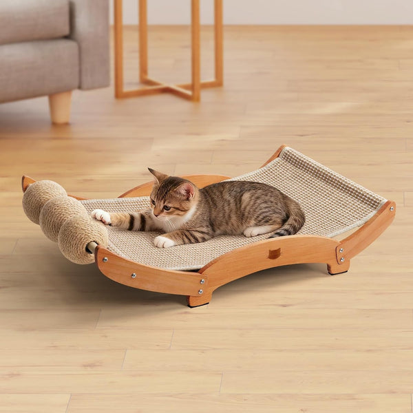 3 in 1 Sisal Cat Scratcher Bed, Solid Pine Cat Scratcher with Balls,Natural | Extra Large Cat Scratching Post with Hammock, Cat Scratcher for Scratch & Play & Rest, Cat Furniture for Indoor Cats, Kitten10