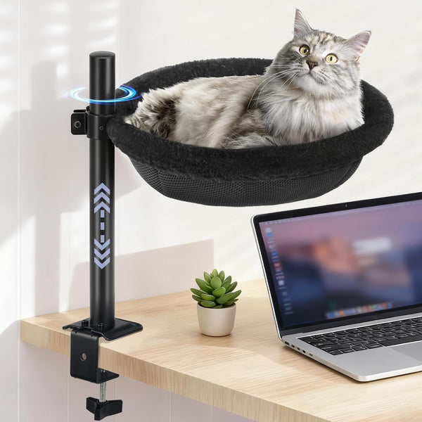 Cat Desk Bed, Reversible Cat Hammock for Desk Use, Clamp-On Metal, Black | 360 Rotating, Height Adjustable, Supports up to 45Lbs, Machine Washable, Large Cats & Kittens, Indoor, Office & Game Tables1