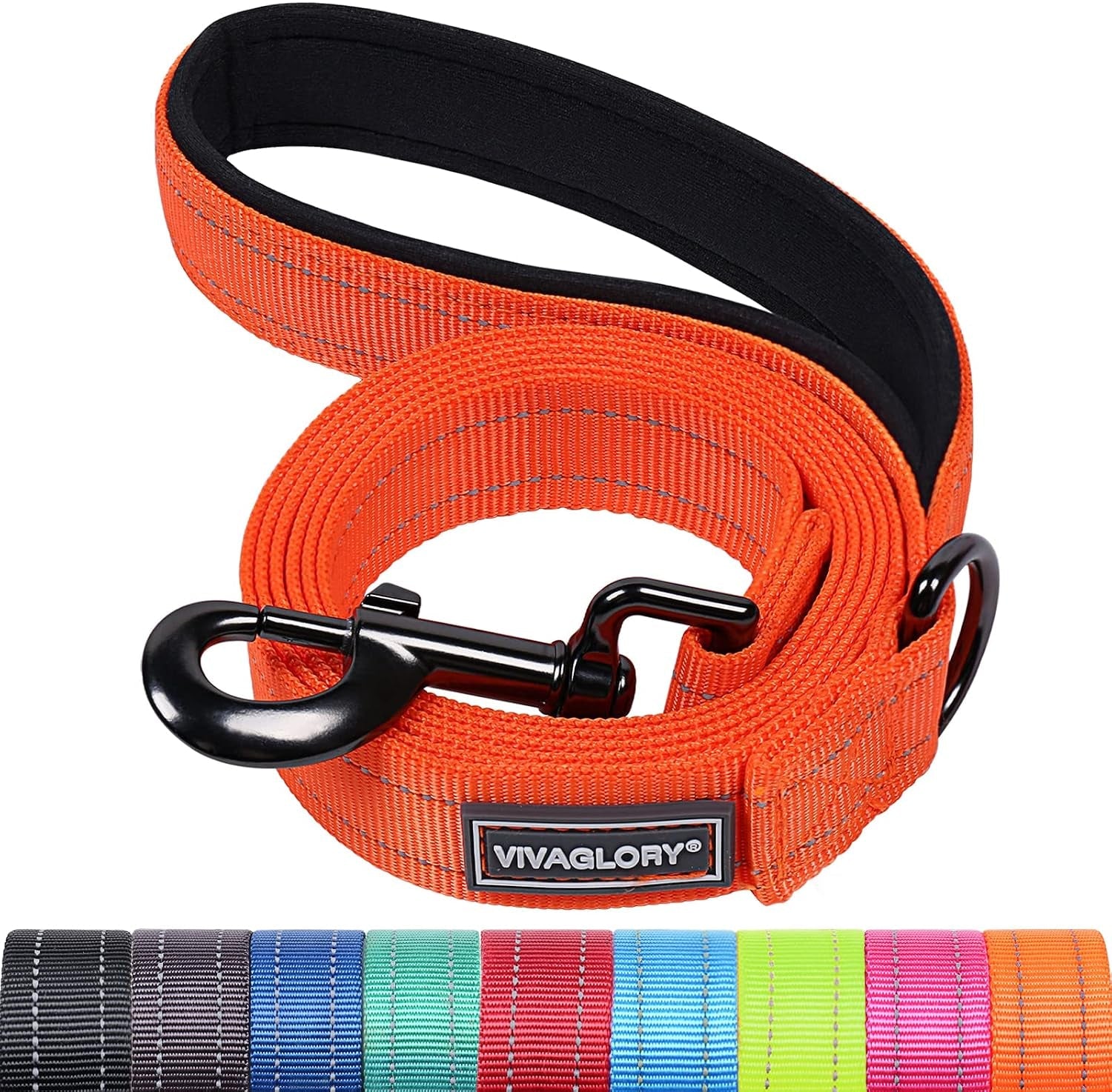 vivaglory-dog-leash-puppy-leash-for-collar-3ft-x-1in-black-with-soft-padded-handle-for-training-walking-heavy-duty-double-layer-nylon-pet-puppy