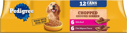 Pedigree Chopped Ground Dinner Wet Dog Food, Beef Pack, 13.2 Oz, 12 Count | 100% Complete & Balanced, 36 Vitamins & Minerals, Slow Cooked, 30%+ Water for Hydration, Supports Skin & Coat & Lean Muscles1