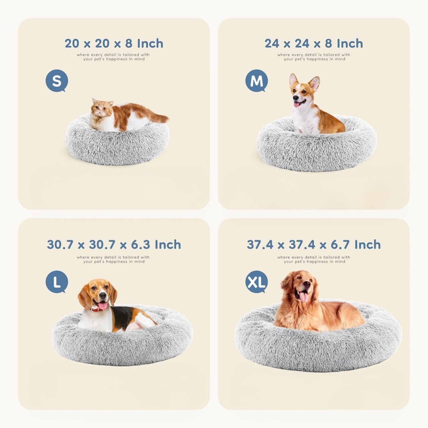 dumos-30-7-inch-donut-dog-bed-faux-fur-plush-grey-machine-washable-cuddler-warming-cozy-fluffy-faux-fur-plush-round-pet-bed-anti-slip-bed-for-indoor-dogs-and-cats