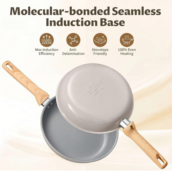 Non Stick Frying Pan Set with Lids, 5 Pcs Ceramic Nonstick Skillets | Non Toxic Pans Pfas-Free, Molecular-Bonded Seamless Induction Base, 30% Faster Heating, Works on All Stoves, 8", 9.5", 11"5