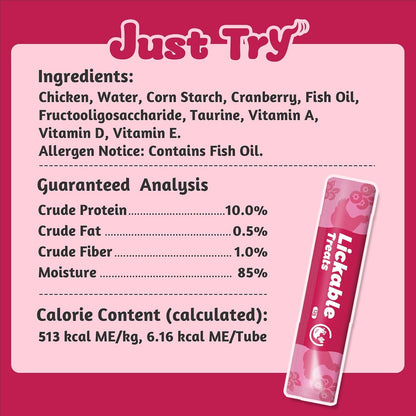 Just Try Cranberry Lickable Cat Treats with Taurine, 20 Tubes | Supports Urinary Tract Health, Kidney Support , and Daily Hydration for Cats5