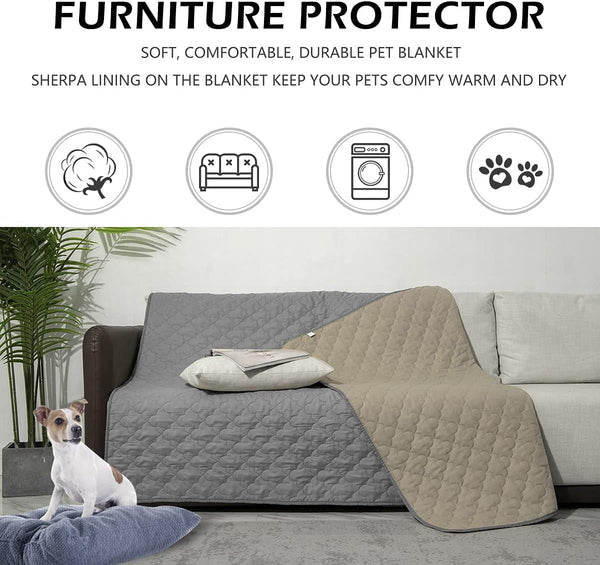 CHHKON Dog Blankets for Couch Protection Waterproof Dog Bed Covers Pet Blanket Furniture Protector (Grey+Beige, 82"X120")2