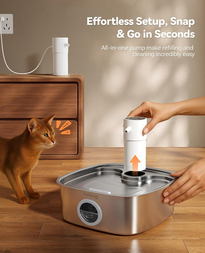 Cordless Wider Tray Dog Water Fountain, 5000Mah Battery Operated Dog Water Bowl Dispenser with 3 Motion Sensor, FEELNEEDY Stainless Steel Pet Water Fountain for Multi-Pets, Easy Setup & Clean, 8L5