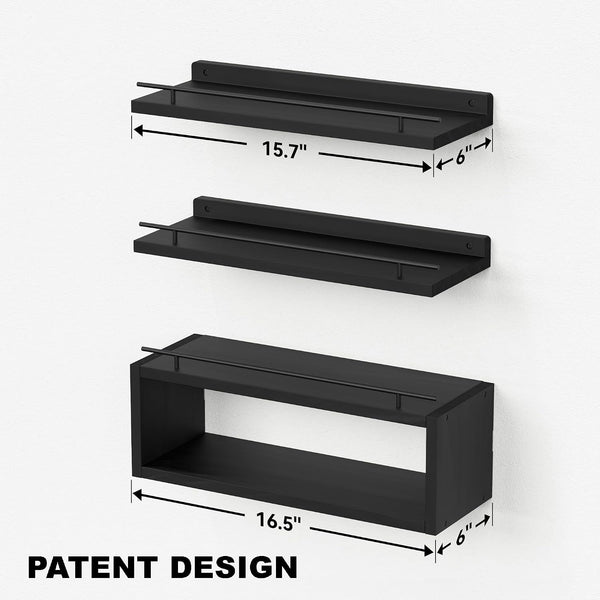 Floating Shelves for Wall with Cube Shelf, Wall Shelves with Metal Rail for Bathroom Decor, Bathroom Organizers and Storage, over Toilet Shelves for Toilet Paper-Black3