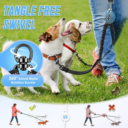 AUTOWT Double Dog Leash, No Tangle 360°Swivel Rotation Reflective Lead Attachment Adjustable Length Dual Two Dogs Lead Splitter, Comfortable Shock Absorbing Walking Training for 2 Dogs6