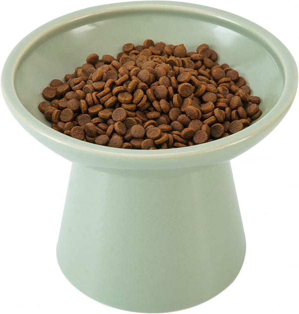 CEEFU Extra Wide Elevated Ceramic 6.2" Shallow Cat Food Bowl | Cat Dish for Whisker Fatigue Relief, 5" Height for Easy Feeding, Lead & Cadmium Free, Durable Raised Cat Bowl, Sage Green1