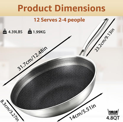 12 Inch Hybrid Nonstick Wok with Lid | Ceramic Coating | Honeycomb Stainless Steel Wok Pan | Oven & Dishwasher Safe | Flat Bottom Wok for Electric & Induction Cooktop | Long Handle7