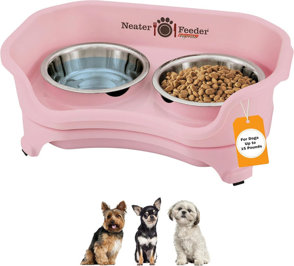 Neater Feeder Express Mess Proof Dog Bowls Elevated for Small Breeds under 15 Lb, Made in USA, No Spill Raised Dog Food Bowl Stand, Stainless Steel Food and Water Bowl Set, Feeding Station, Cappuccino18